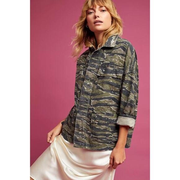CURRENT/ELLIOTT "Free to Love" chic camo cotton-linen pocket goop jacket $298 M - Picture 14 of 16